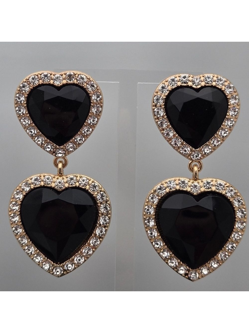 ✨2/$10✨Black Stone Heart Rhinestone Dangle Earrings Statement 2.5”